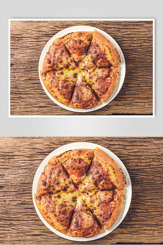 新鲜美味火腿披萨餐饮食物高清图片