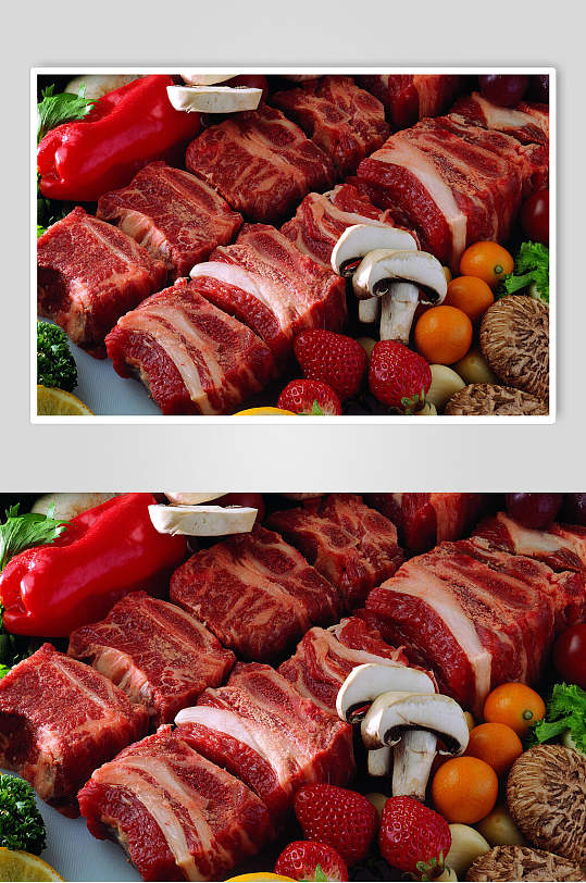 新鲜鲜肉食品肉片摄影图