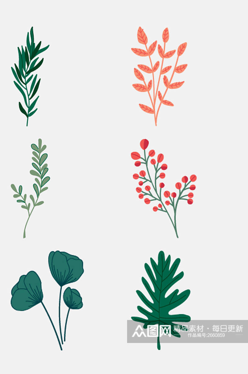 简洁水彩清新植物插画免抠素材素材