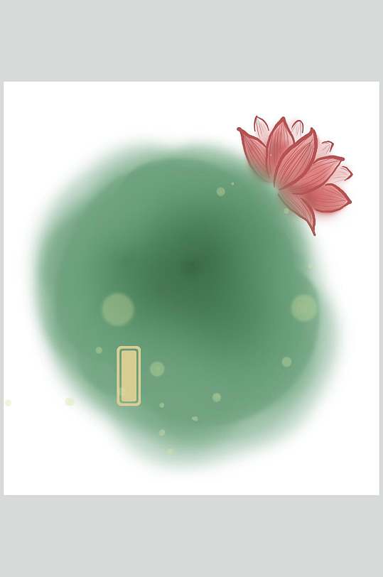 荷花绿色简约古风插画海报背景素材
