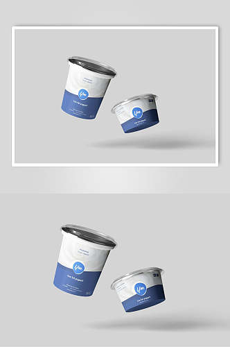 蓝色圆杯酸奶包装盒样机