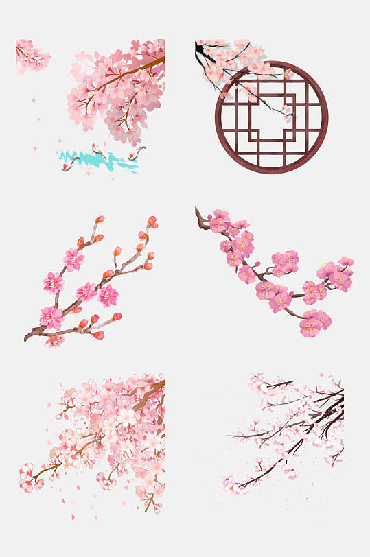中式浪漫粉色梅花季节免抠素材
