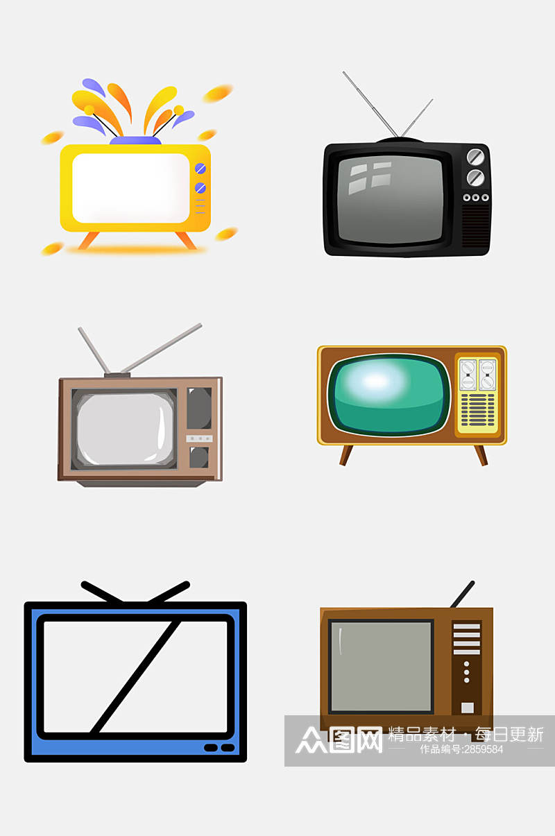 创意时尚卡通复古电视机免抠素材素材