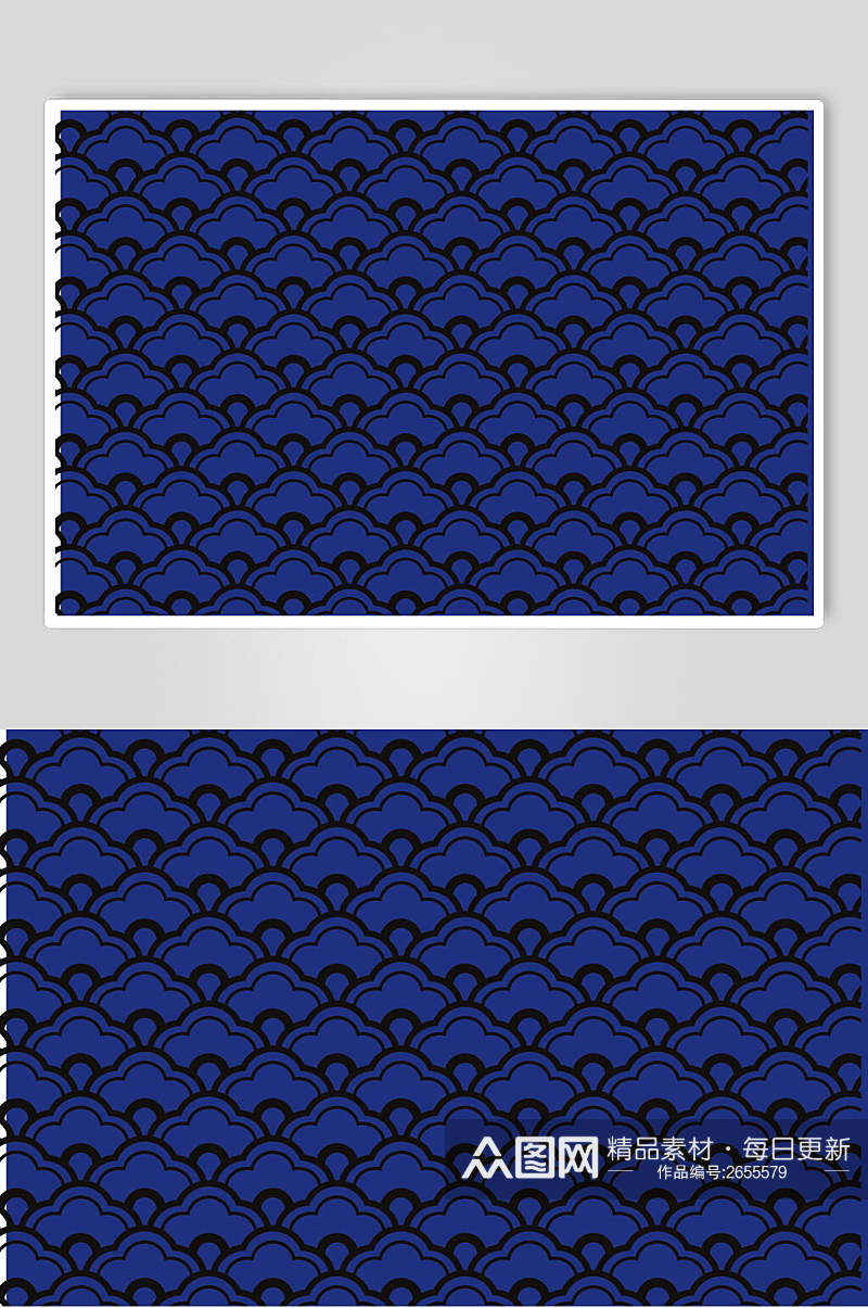 蓝色复古青花瓷色纹样矢量素材素材