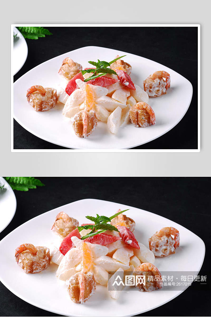 热菜沙拉油条虾食物高清图片素材