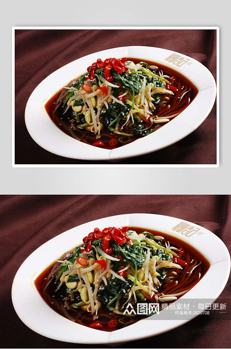 菠菜拌豆芽食物高清图片素材