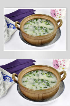 砂锅青菜粥食品摄影图片