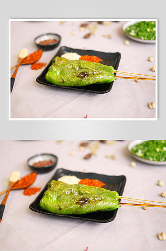 青椒烤素串餐饮食物图片