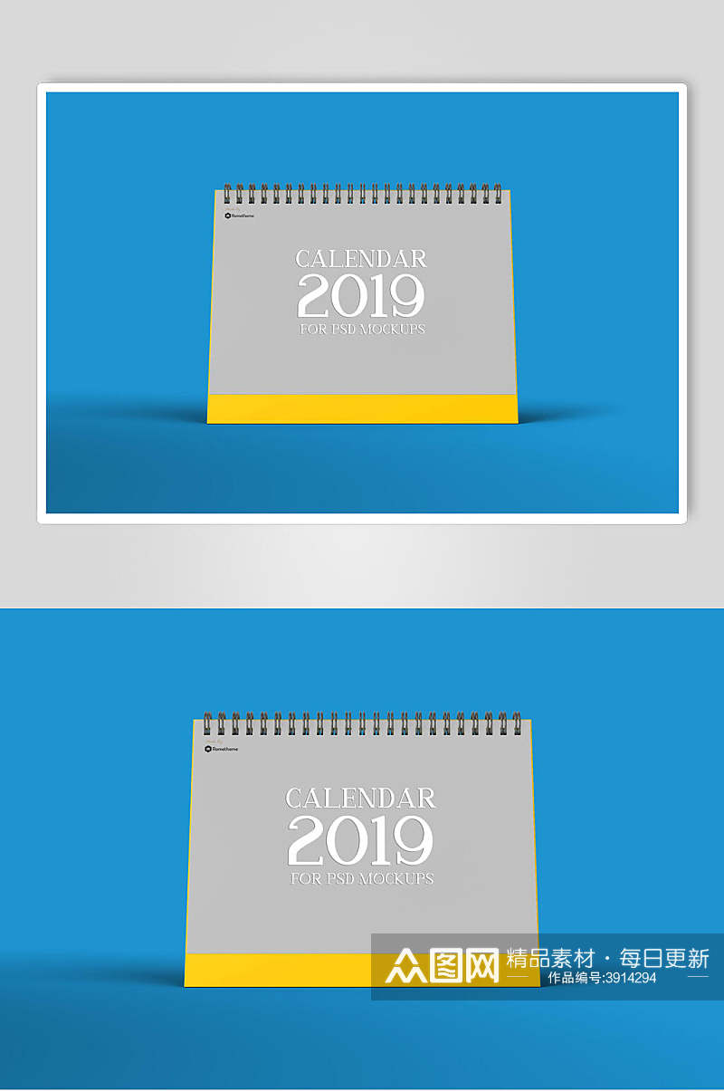 蓝色2019日历台历样机素材