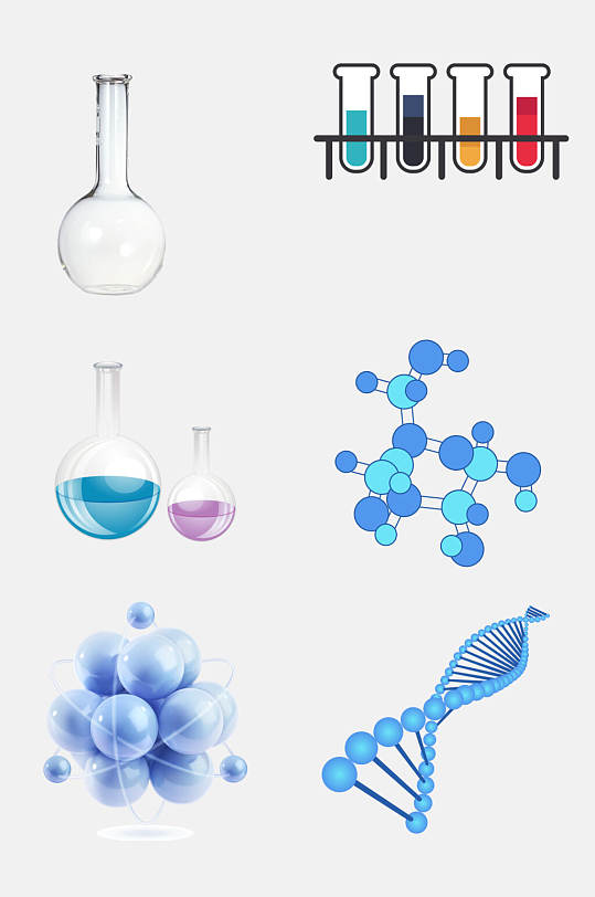 水彩蓝色蒸馏瓶化学分子免抠元素