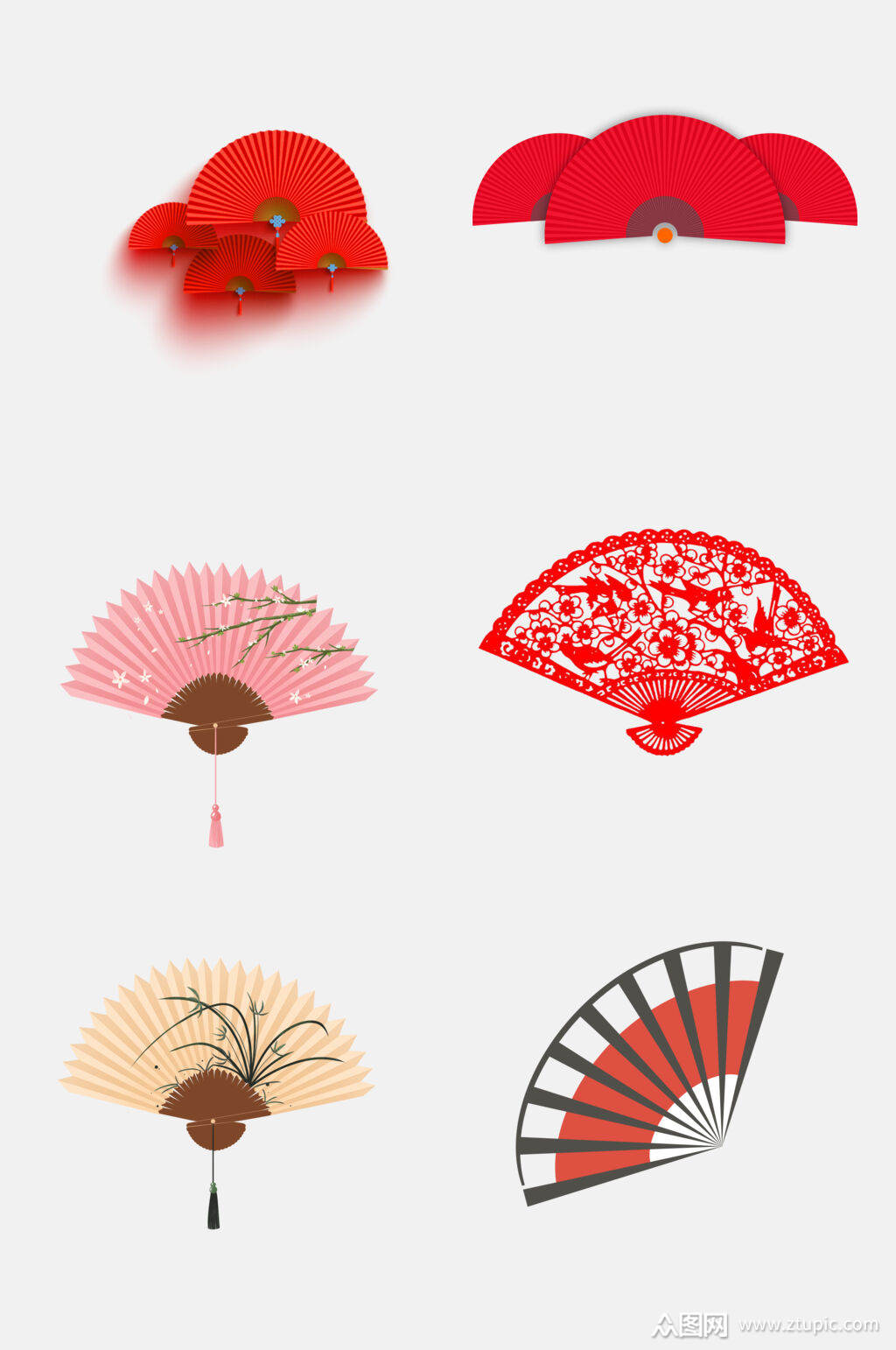 剪纸风中国风古风折叠扇子免抠素材