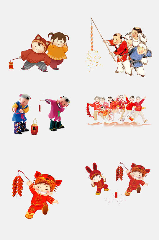 传统节日中国年新年放鞭炮爆竹人物免抠素材