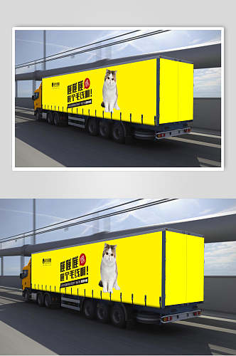 广告标语个性黄色宠物厢式货车样机