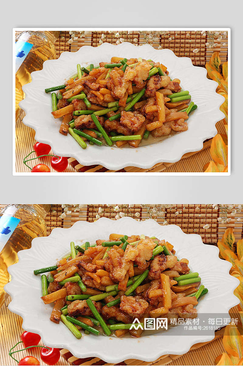 肉段蒜苔土豆条摄影图片素材