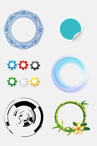 中式炫彩圆圈圆环免抠素材