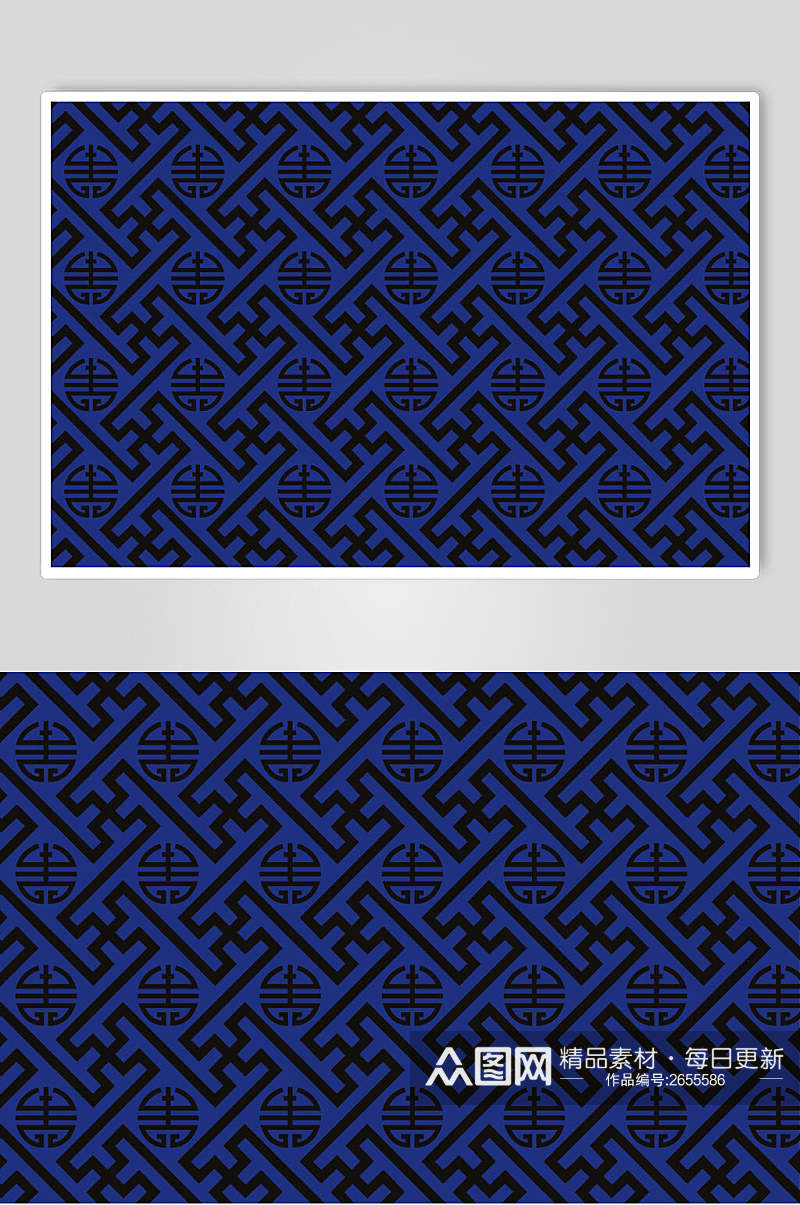 中式蓝色复古青花瓷色纹样矢量素材素材