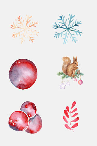 水彩时尚动物植物圣诞节免抠元素