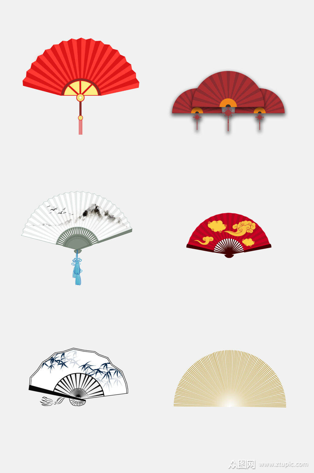 简洁精美中国风古风折叠扇子免抠设计素材