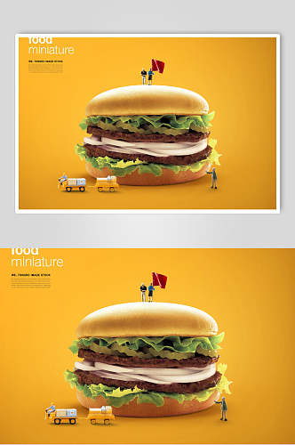 黄色汉堡美食创意海报