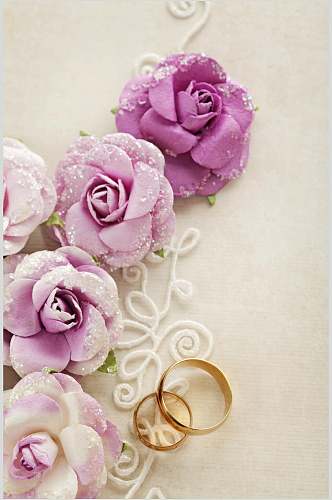 紫色花卉婚戒对戒图片