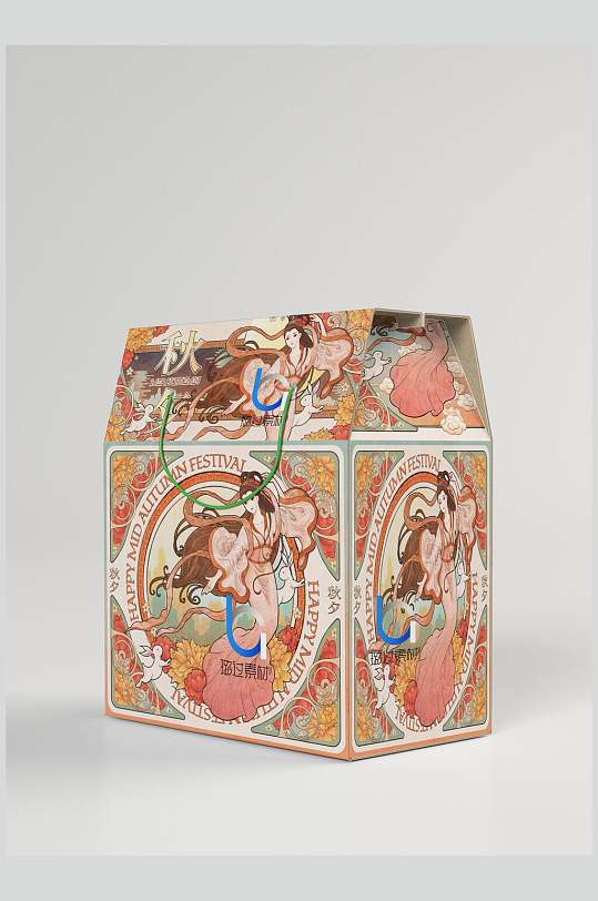 传统文化仕女图月饼盒袋子包装样机