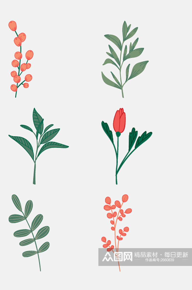 简洁清新树叶花卉植物插画免抠素材素材