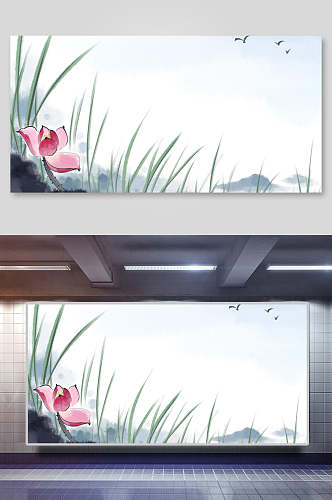 简洁中国风植物花鸟国画背景素材