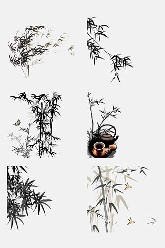 中国风水墨竹子植物免抠素材