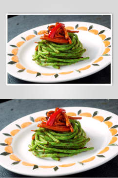 干炒菜菇豆食物高清图片