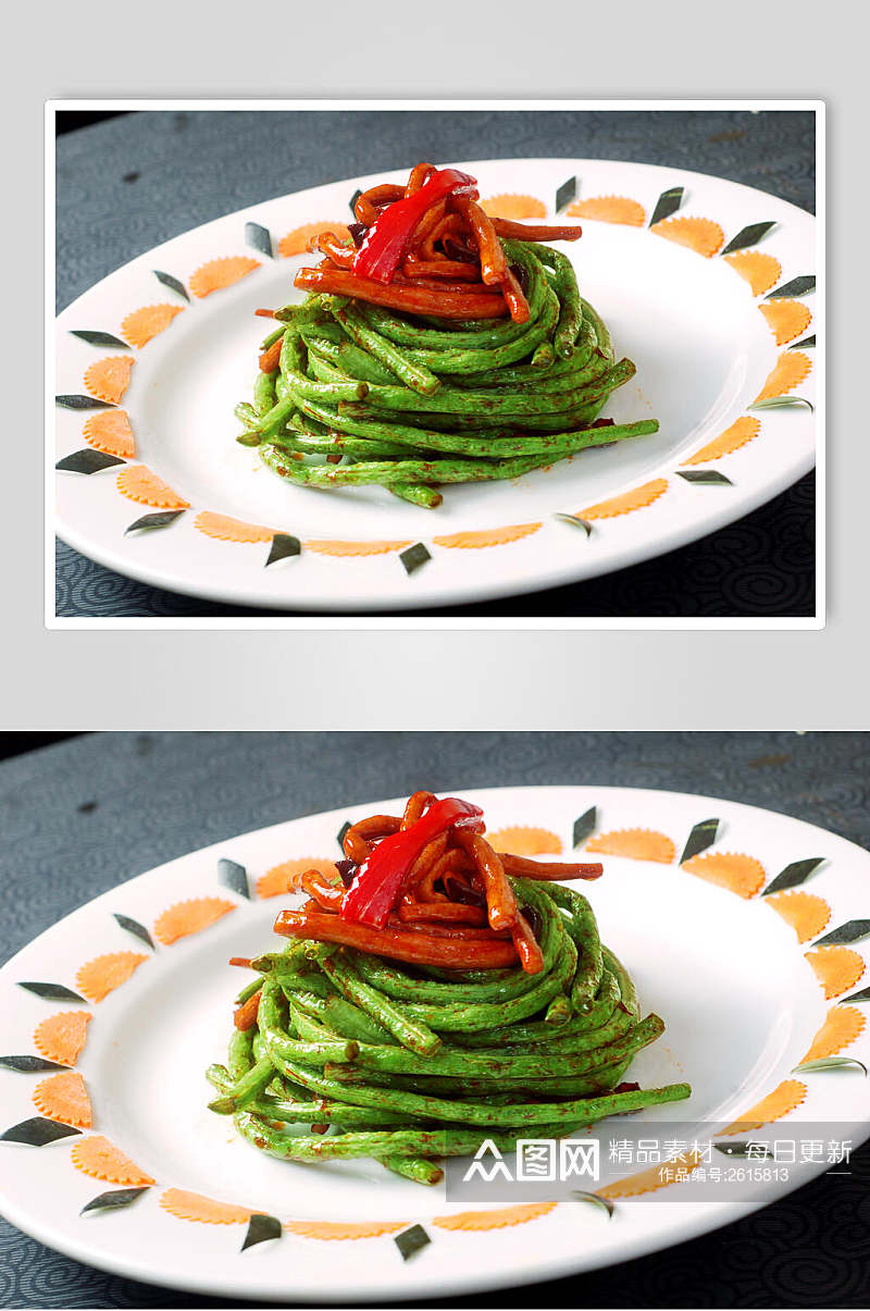 干炒菜菇豆食物高清图片素材