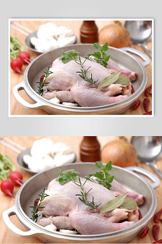鲜香干锅鸡肉鸡腿摄影图