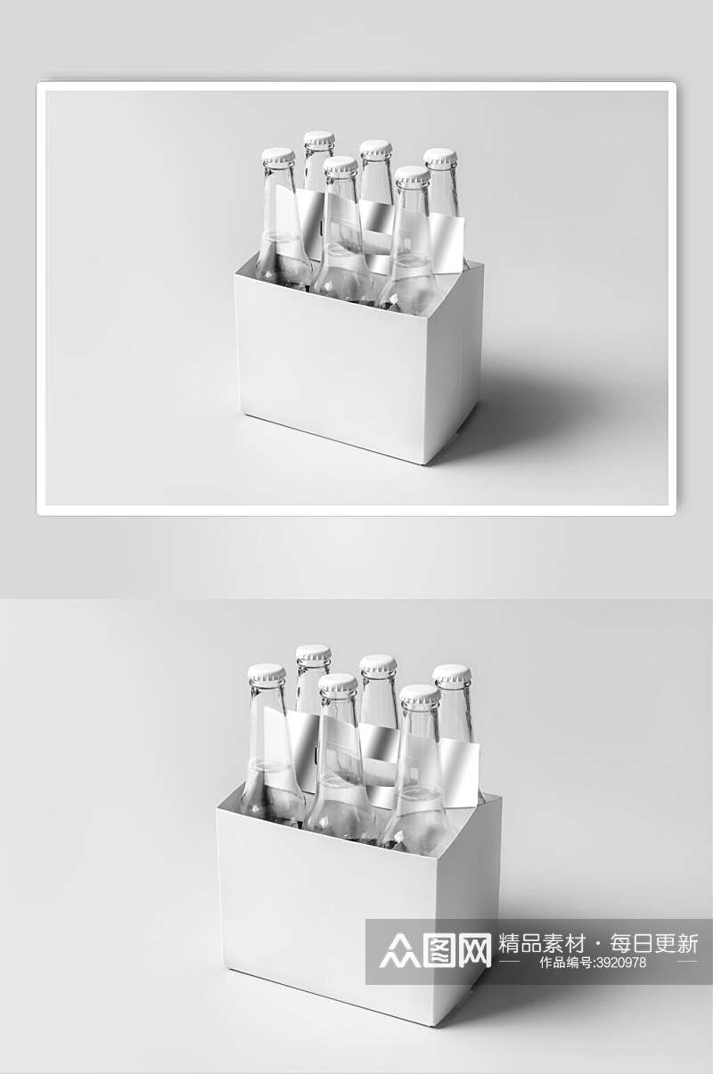 白色盒子透明瓶装样机设计素材