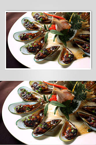 风味海鲜豉汁蒸青口食物摄影图片