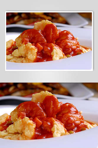 茄汁虾球食物高清图片