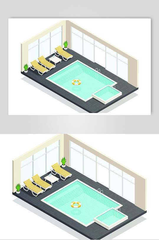 室内游泳池商务生活场景插画矢量素材