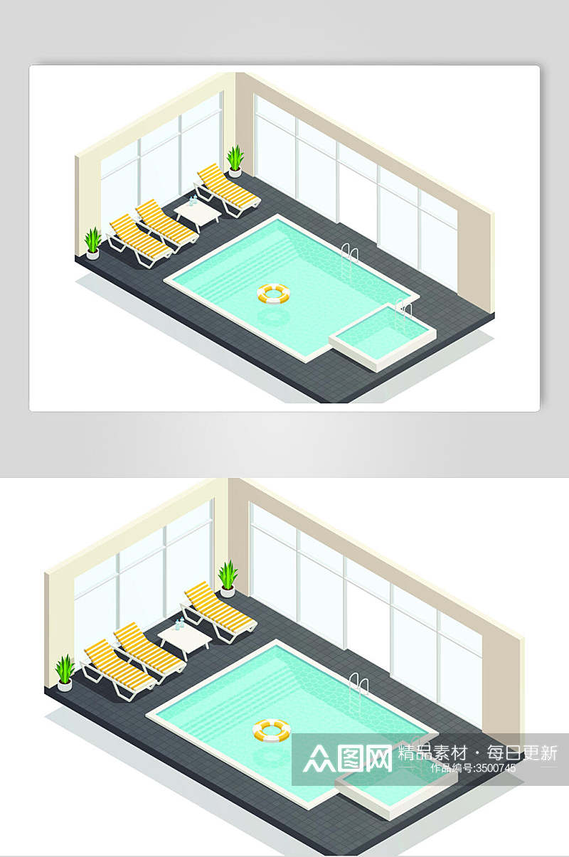 室内游泳池商务生活场景插画矢量素材素材