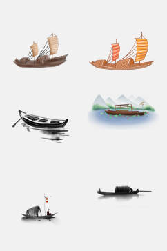 中国风水墨山水渔舟免抠素材