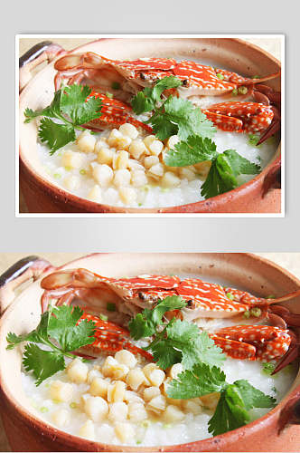 花蟹干贝粥食品摄影图片