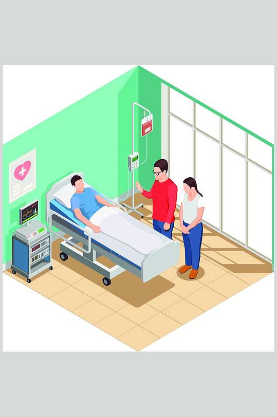 商务生活场景住院探病插画矢量素材