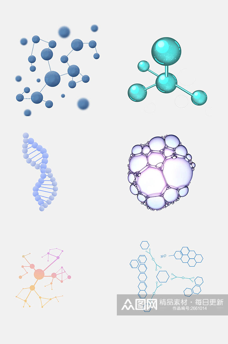 手绘生物基因医疗化学分子免抠设计素材素材