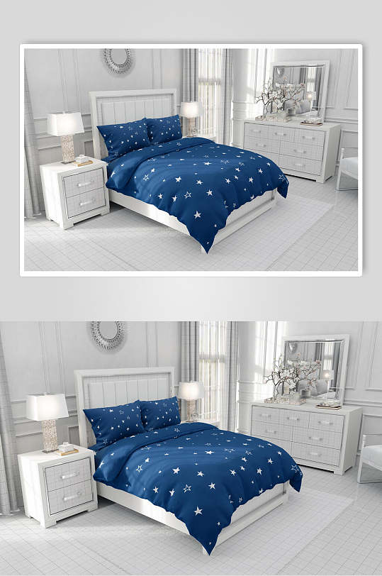 三角斑点蓝色床单床上用品床罩样机