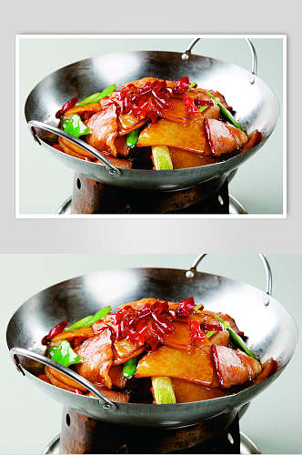 干锅腊味土豆片食物摄影图片