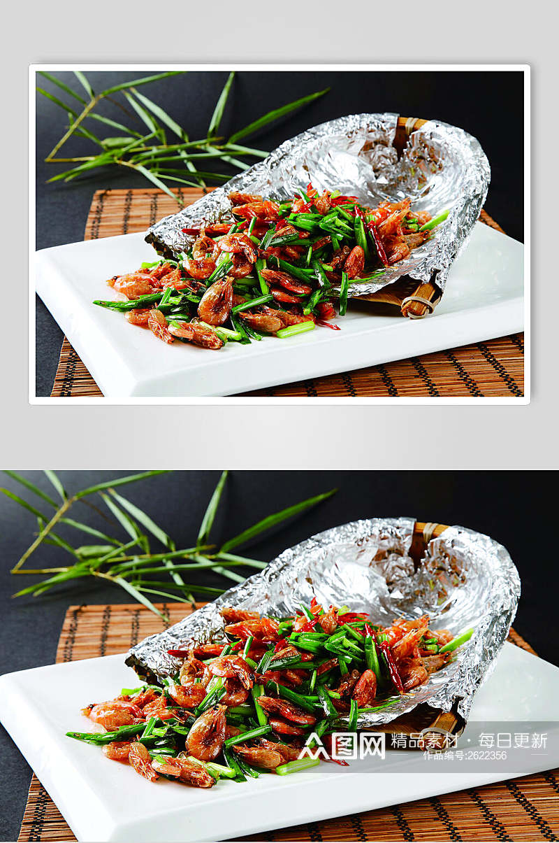 辣椒韭菜炒河虾食品摄影图片素材