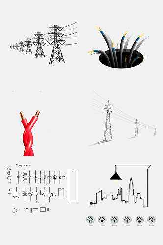 手绘电缆电线高压电免抠素材
