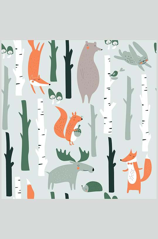 树木清新绿动植物插画图案矢量素材