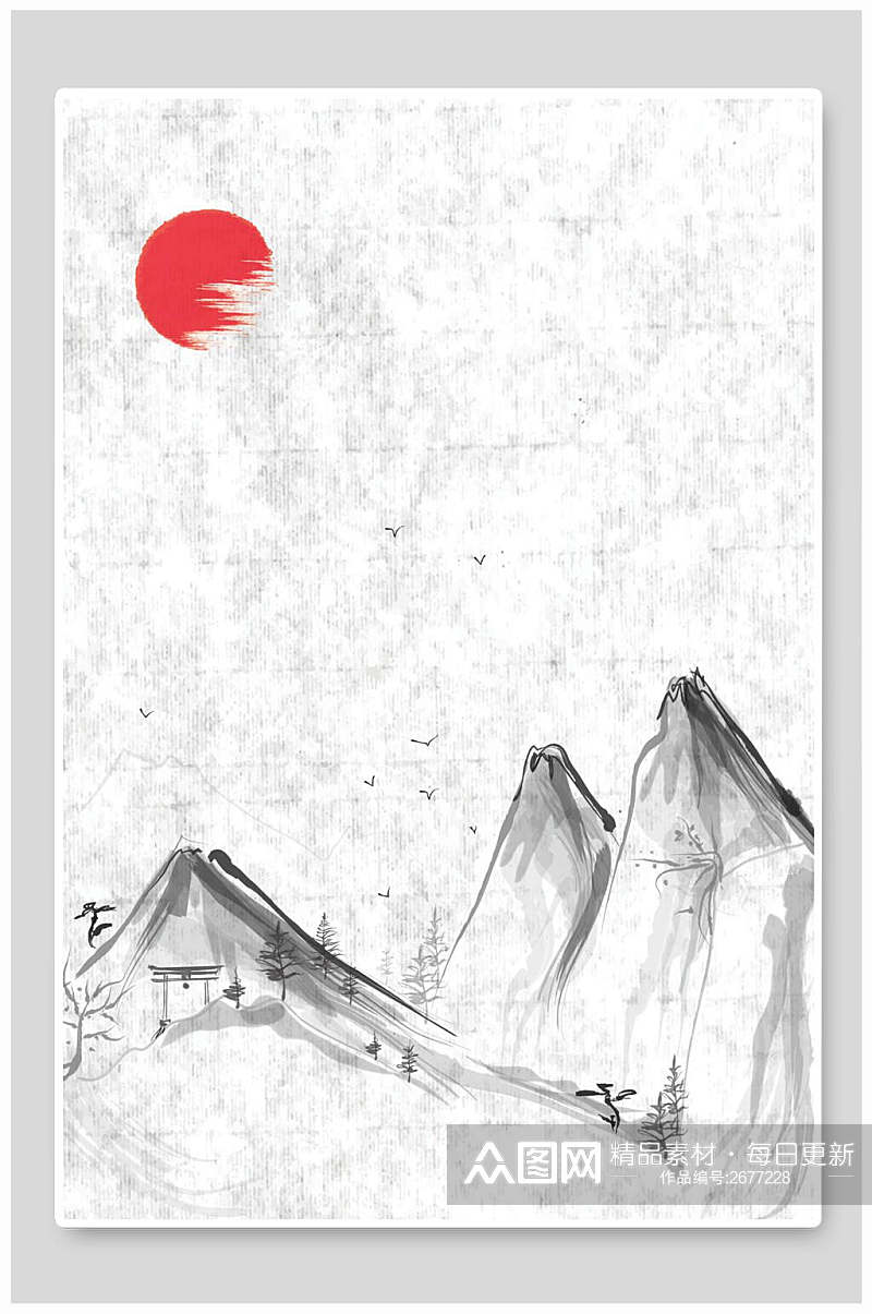 中国风水墨山峰插画矢量背景素材素材