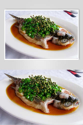 河鲜豉椒鱼使用多种河鲜餐饮摄影图片