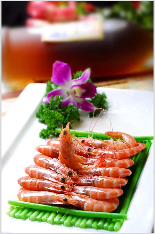 海鲜盐水基尾虾餐饮摄影图片