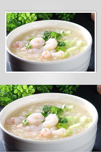 翡翠虾仁粥食品摄影图片