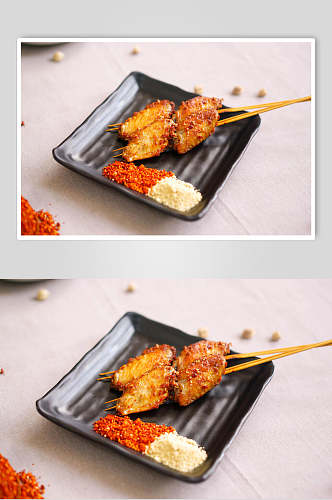 鸡中翅烤肉串食物高清图片